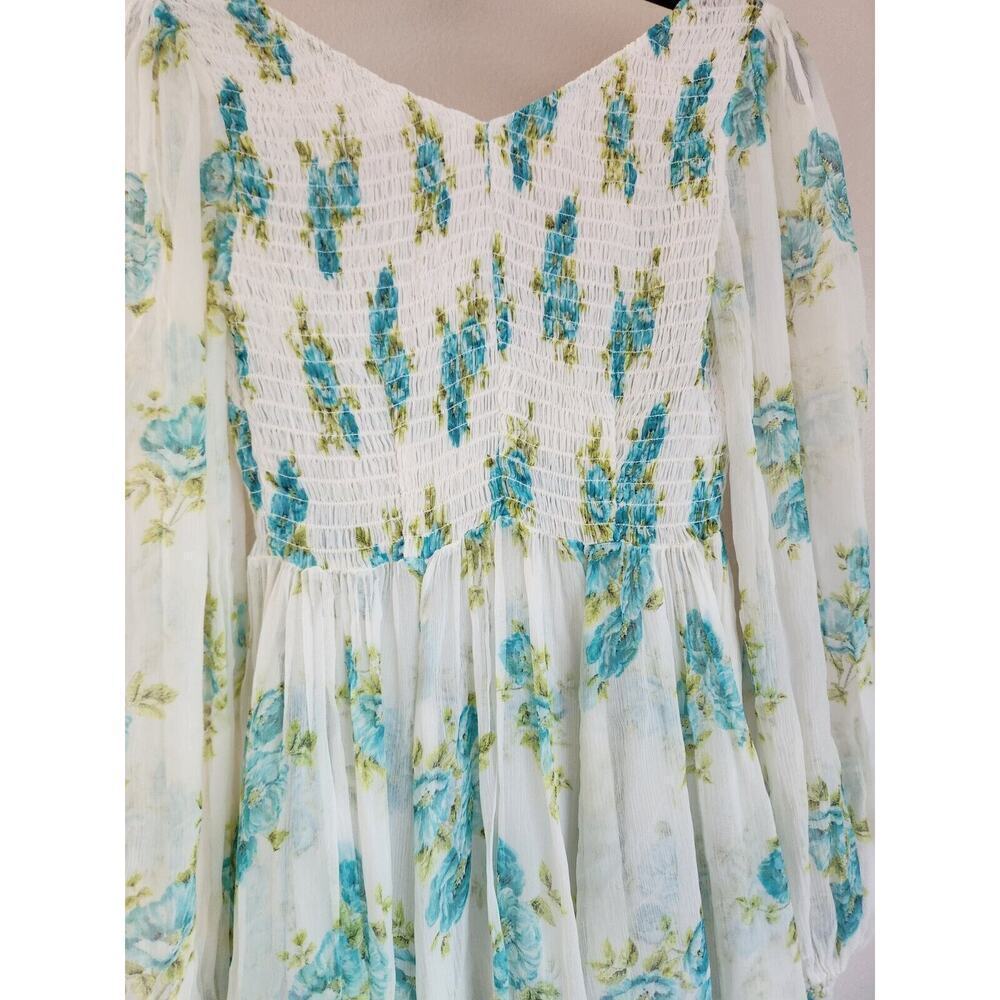 Zimmermann Smocked Silk Floral Mini Dress Size 0 (US 4) Long Sleeve FC411 - Picture 5 of 13